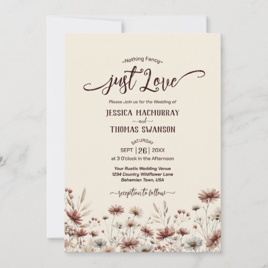 Invitation Aimez ! Boho Fleur sauvage Photo QR Code Mariage (Devant)