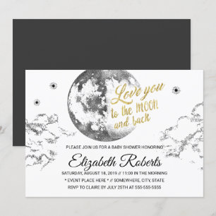 Invitation Aimez-vous à la lune et le Baby shower arrière