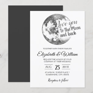 Invitation Aimez-vous à la Lune et le Retour Mariage élégant