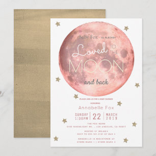 Invitation Aimez-vous au Baby shower d'or rose lune