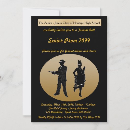 Invitation Aîné de bal d'étudiants, style de Gatsby, noir et (Devant)