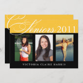 Invitation Aînés fêtent or noir 3 photos graduation (Devant / Derrière)