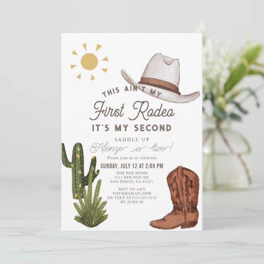 Invitation Ain't My First Rodeo Cowboy Western 2nd Birthday (Debout devant)