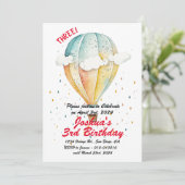 Invitation Air Balloon avec petits nuages 3e fête d'anniversa (Debout devant)