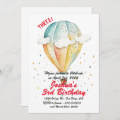 Invitation Air Balloon avec petits nuages 3e fête d'anniversa (Devant / Derrière)