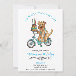 Invitation Airedale à vélo avec gâteau 2e fête d'anniversaire