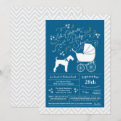 Invitation Airedale Terrier Chien Baby shower Blue Boy (Devant / Derrière)