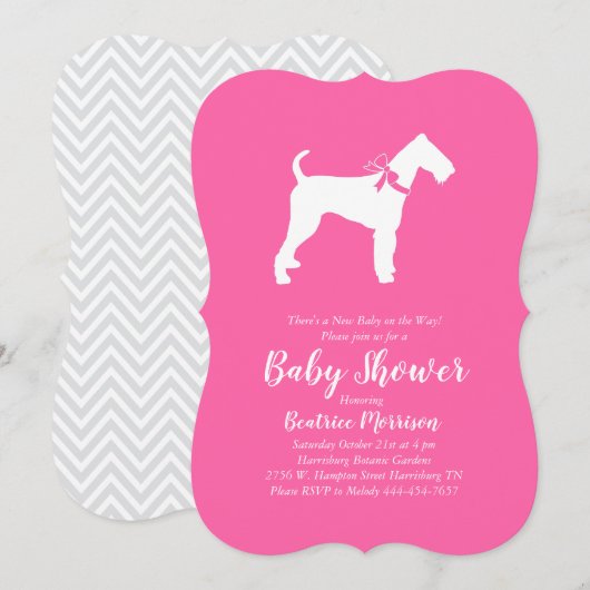 Invitation Airedale Terrier Chien Baby shower fille rose (Devant / Derrière)