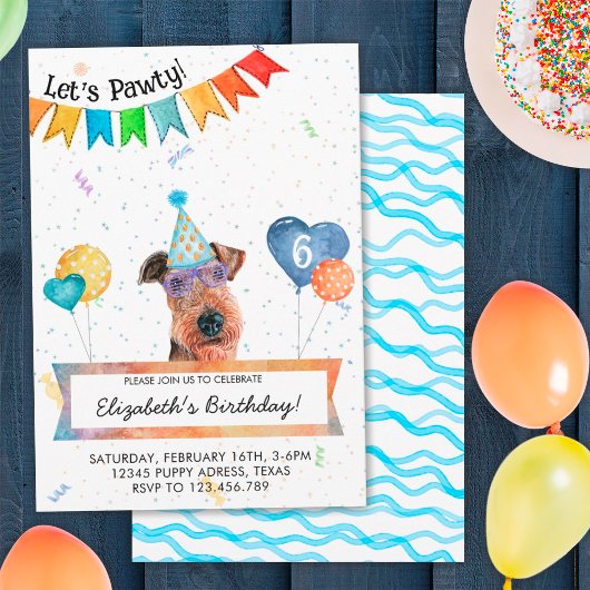 Invitation Airedale Terrier Lets Pawty Dog fête d'anniversair