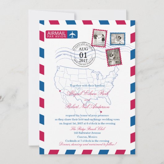 Invitation Airmail de San Diego Cancun | MARIAGE (Devant)