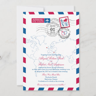 Invitation Airmail Heart Irlande et Grèce Mariage