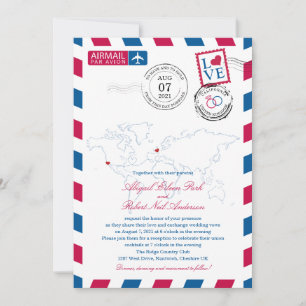 Invitation Airmail Heart UK et California USA Mariage