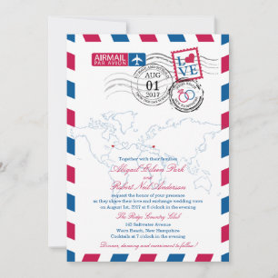 Invitation Airmail Heart USA et Macédoine Mariage