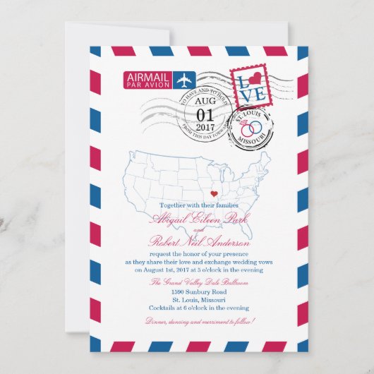 Invitation Airmail Missouri Mariage (Devant)