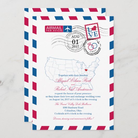 Invitation Airmail Ohio Mariage (Devant / Derrière)