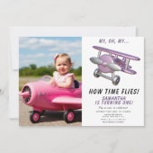 Invitation Airplane Oh My Time Flies Travel First Birthday (Devant)