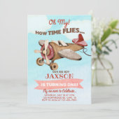Invitation Airplane time flies boy 1st first birthday invite. (Debout devant)