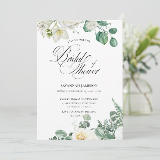 Invitation Airy Eucalyptus Verdure Boho Fête des mariées rust (Debout devant)