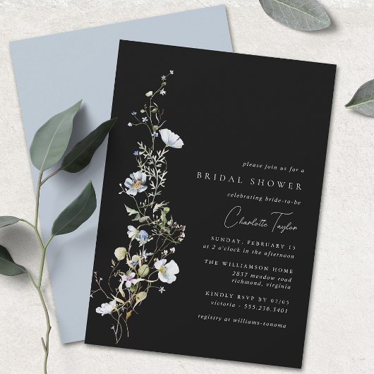 Invitation Airy Fleur sauvage | Fête des mariées Florale Bleu