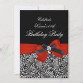 Invitation Ajouter âge Anniversaire Fête Rouge Damas Noir (Devant)