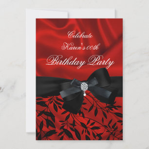 Invitation Ajouter Âge Anniversaire Fête Rouge Damas Noir Bla