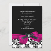 Invitation Ajouter Âge Fête d'anniversaire Rose Damassé Noir  (Dos)