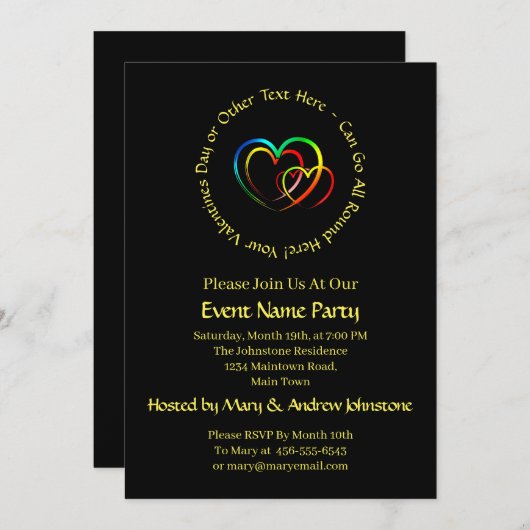 Invitation Ajouter des noms Message texte - Cœurs sur fond no (Devant / Derrière)