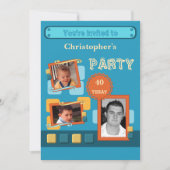 Invitation Ajouter des photos pour hommes tout âge bleu 40ème (Devant)