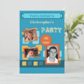 Invitation Ajouter des photos pour hommes tout âge bleu 40ème (Debout devant)