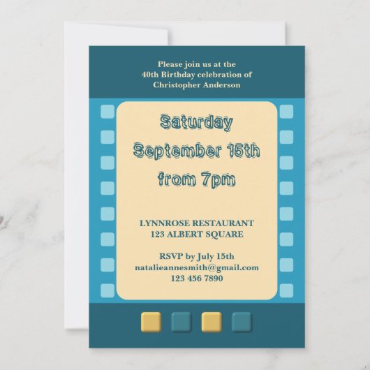 Invitation Ajouter des photos pour hommes tout âge bleu 40ème (Dos)