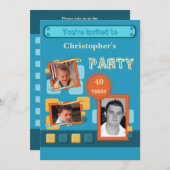 Invitation Ajouter des photos pour hommes tout âge bleu 40ème (Devant / Derrière)
