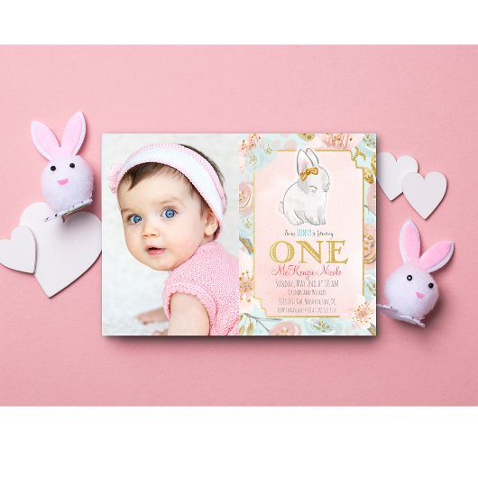 Invitation AJOUTER LA PHOTO - Quelques Bunny 1er Anniversaire