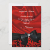 Invitation Ajouter l'âge Anniversaire Fête Rouge Damas Noir B (Dos)