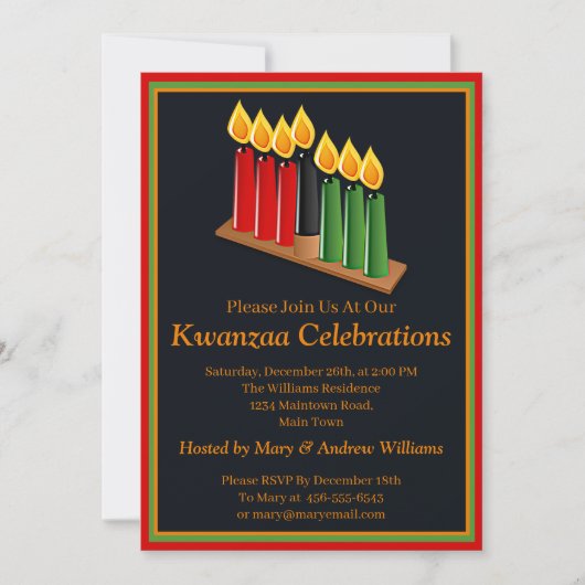 Invitation Ajouter le nom Date Détails Kwanzaa 7 Bougies Part (Devant)