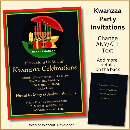 Invitation Ajouter le nom Date Détails Kwanzaa Bougies Bougie