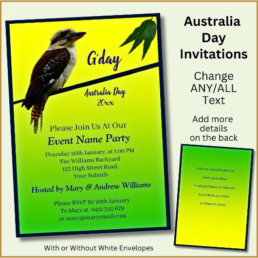 Invitation Ajouter le texte de l'année, Fête de l'Australie K