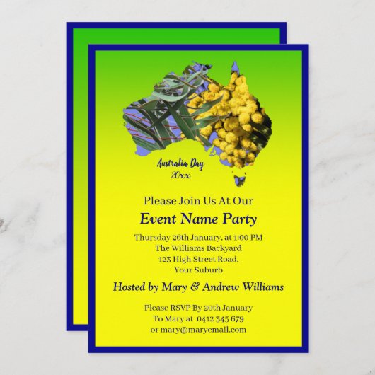 Invitation Ajouter le texte de l'année, Wattle Gum Leaf Austr (Devant / Derrière)