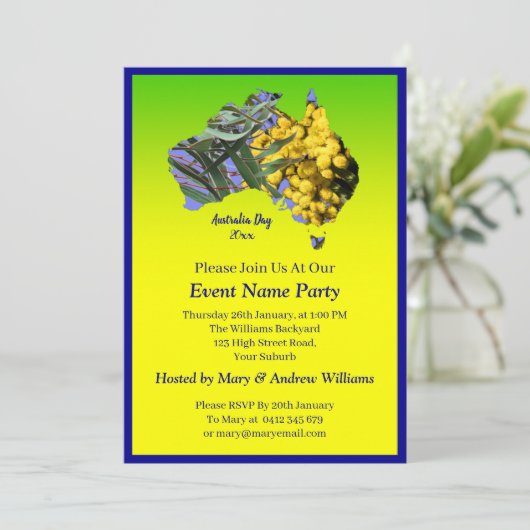 Invitation Ajouter le texte de l'année, Wattle Gum Leaf Austr (Debout devant)