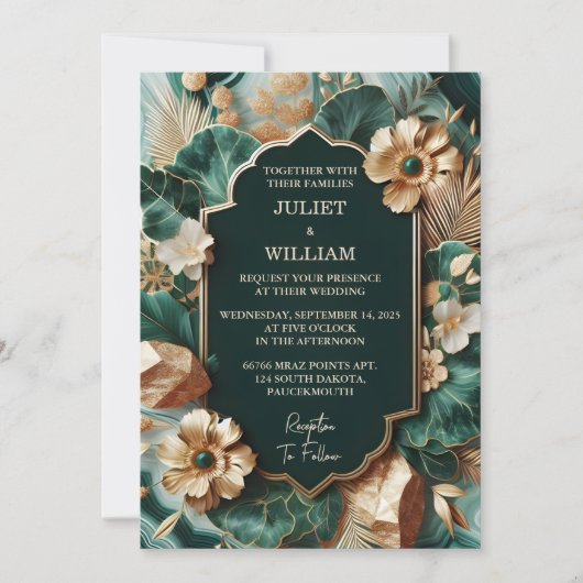 Invitation Ajouter Marble Monstera Emerald Green Et Mariage O (Devant)