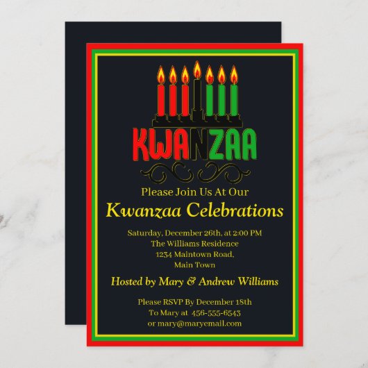 Invitation Ajouter Nom Détails Date Kwanzaa 7 Bougies Party I (Devant / Derrière)