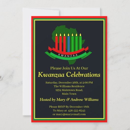 Invitation Ajouter Nom Détails Date Kwanzaa Candles Africa Pa (Devant)