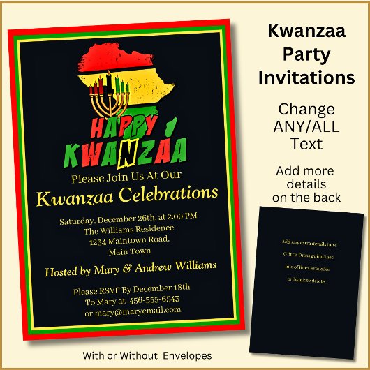 Invitation Ajouter Nom Détails Date Kwanzaa Candles Africa Pa