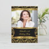 Invitation Ajouter Photo Black Damask Gold Anniversaire Party (Debout devant)