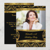 Invitation Ajouter Photo Black Damask Gold Anniversaire Party (Devant / Derrière)