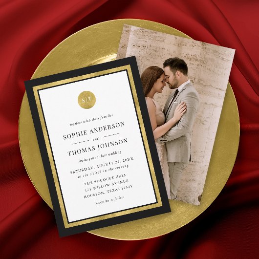 Invitation Ajouter Photo Couleur personnalisée Gold Round Mon