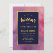 Invitation Ajouter Photo Purple Pink Aquarelle & Mariage Or (Devant)