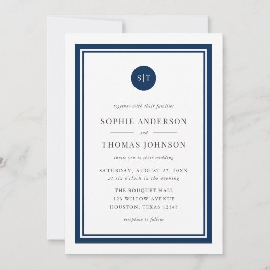 Invitation Ajouter un Mariage Monogramme rond couleur modifia (Devant)