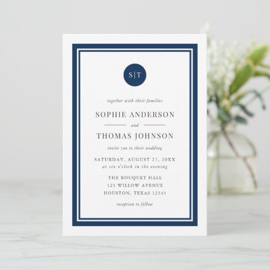 Invitation Ajouter un Mariage Monogramme rond couleur modifia (Debout devant)
