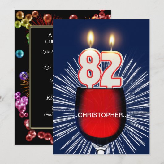 Invitation Ajouter un nom, 82e anniversaire Invitation, vin (Devant / Derrière)
