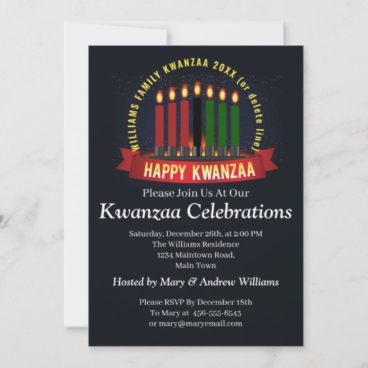 Invitation Ajouter un nom Année Kwanzaa Bougies (Devant)